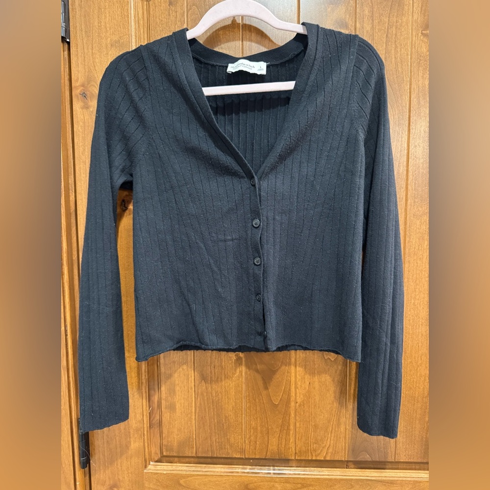 Abercrombie & Fitch Black Ribbed Button-Up Cardigan